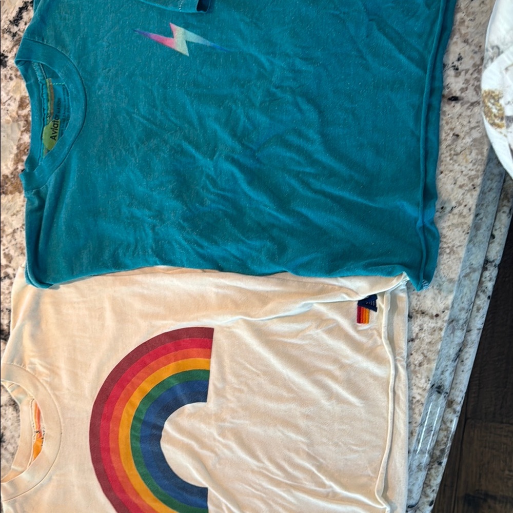 Aviator nation Blue and Cream Short Sleeve Tees